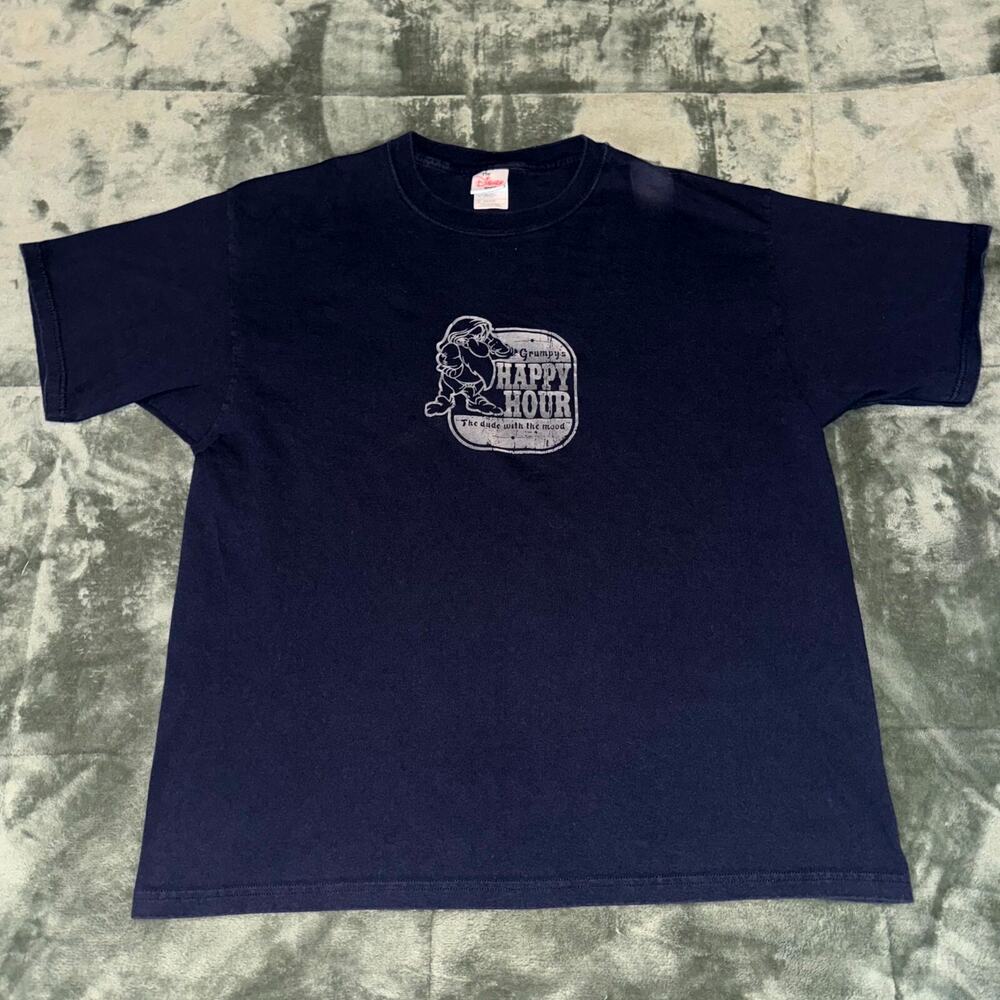 The Disney Store Grumpy's Happy Hour T-Shirt Men's XL Navy Blue Short Sleeve VTG